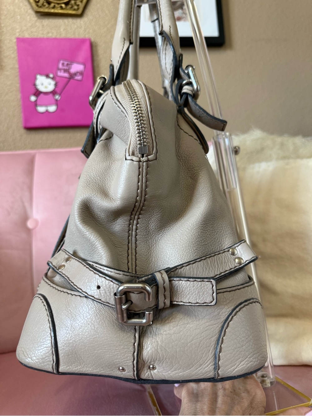 💯 Auth! Classic CHLOE  PADDINGTON Tan Leather  Handbag W Silver Tone Lock & Key - Picture 6 of 17